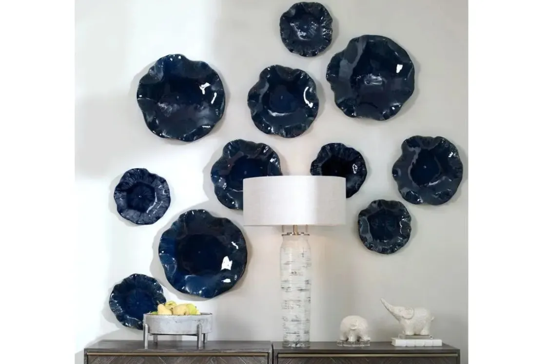 Mor Furniture Abella Ceramic Wall Art In Blue, Set Of 3