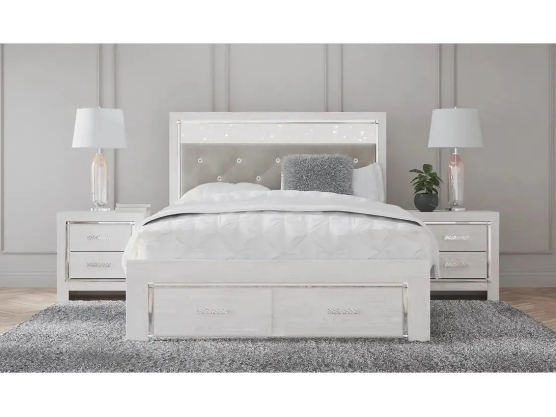 Mor Furniture Altyra Panel Bed W/ Storage In Pearl White, Queen