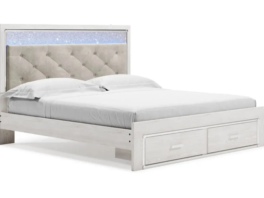 Mor Furniture Altyra Panel Bed W/ Storage In Pearl White, Queen