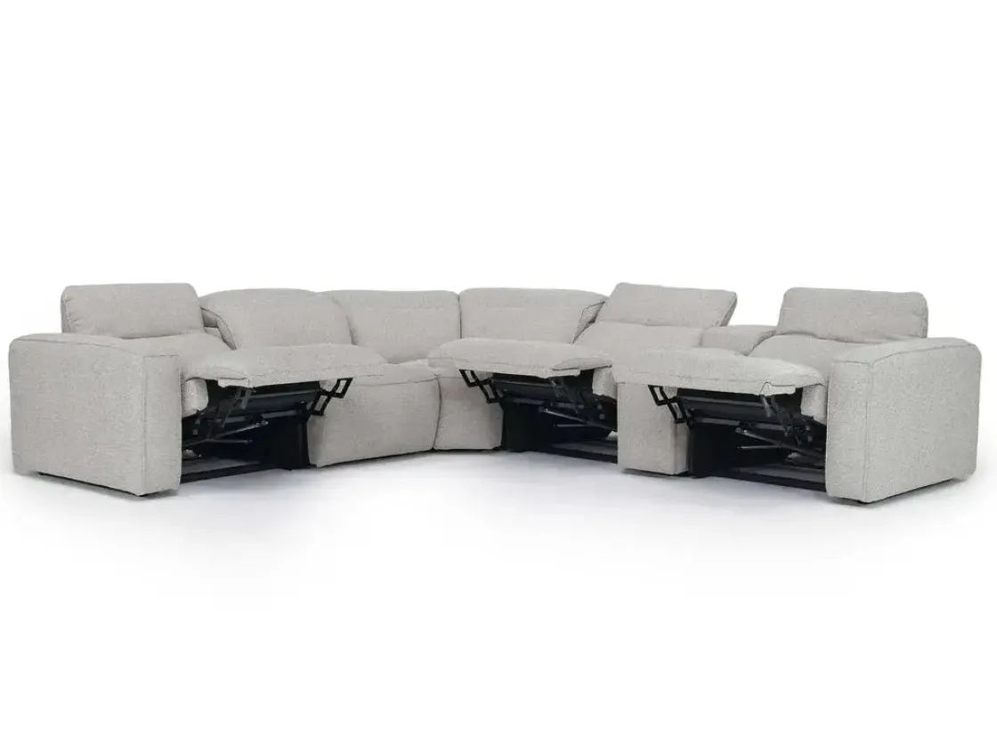 Mor Furniture Amara 6 Piece 2 Power Sectional W/ 2 Power Armless Recliner In Tasmin Granite