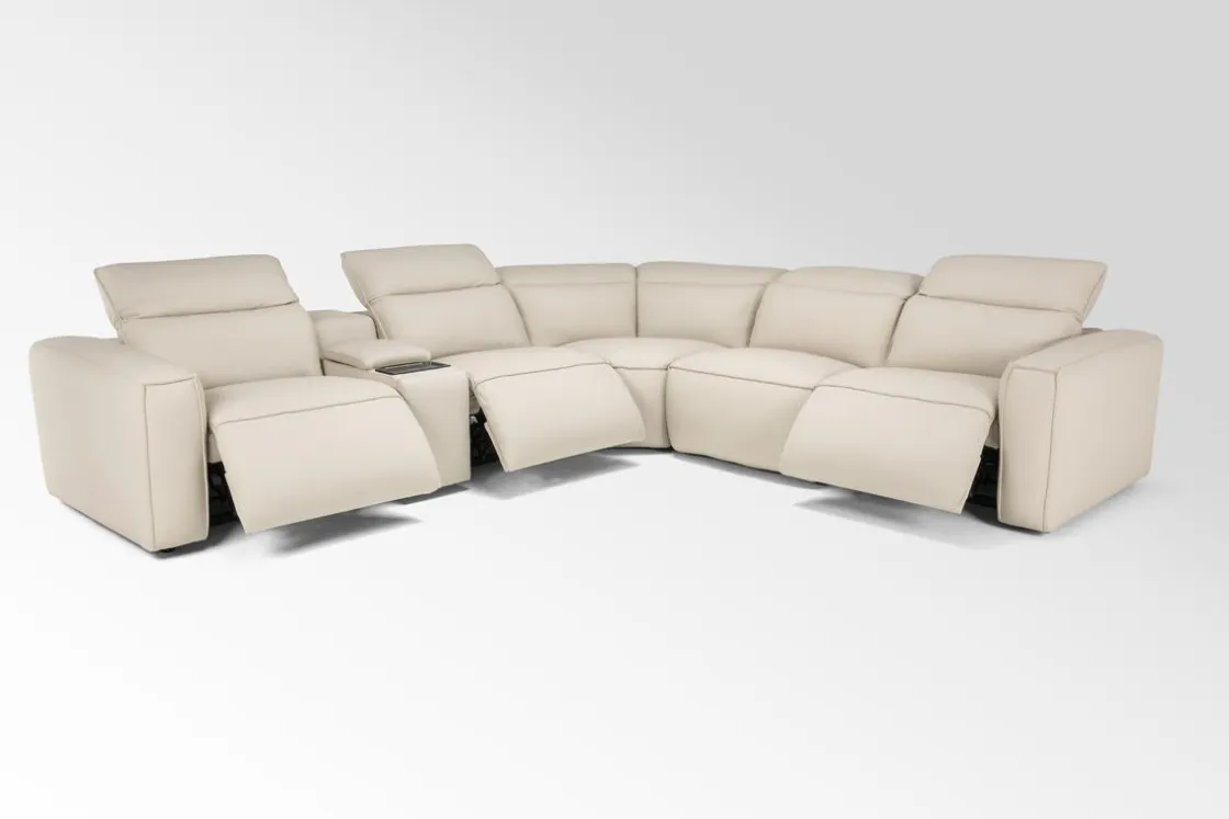 Mor Furniture Amara 6 Piece 2 Power Sectional W/ 2 Power Armless Recliner In Tasmin Granite
