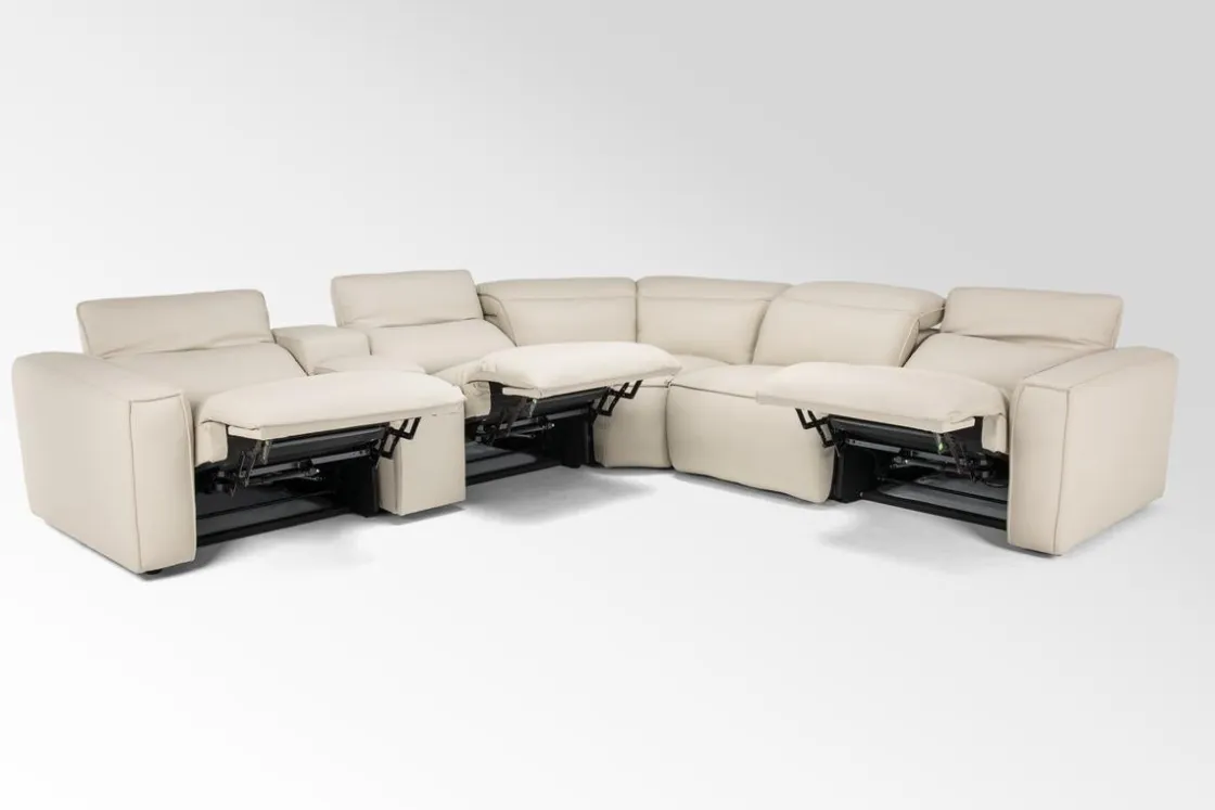 Mor Furniture Amara 6 Piece 2 Power Sectional W/ 2 Power Armless Recliner In Tasmin Granite