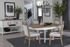 Mor Furniture Americana Round Dining Table & 4 Upholstered Chairs In Cotton