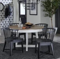 Mor Furniture Americana Round Dining Table & 4 Upholstered Chairs In Cotton