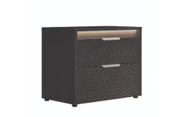 Mor Furniture Amy Upholstered Panel Bed, Dresser, Mirror & Nightstand In Dark Oak, Queen