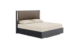 Mor Furniture Amy Upholstered Panel Bed, Dresser, Mirror & Nightstand In Dark Oak, Queen