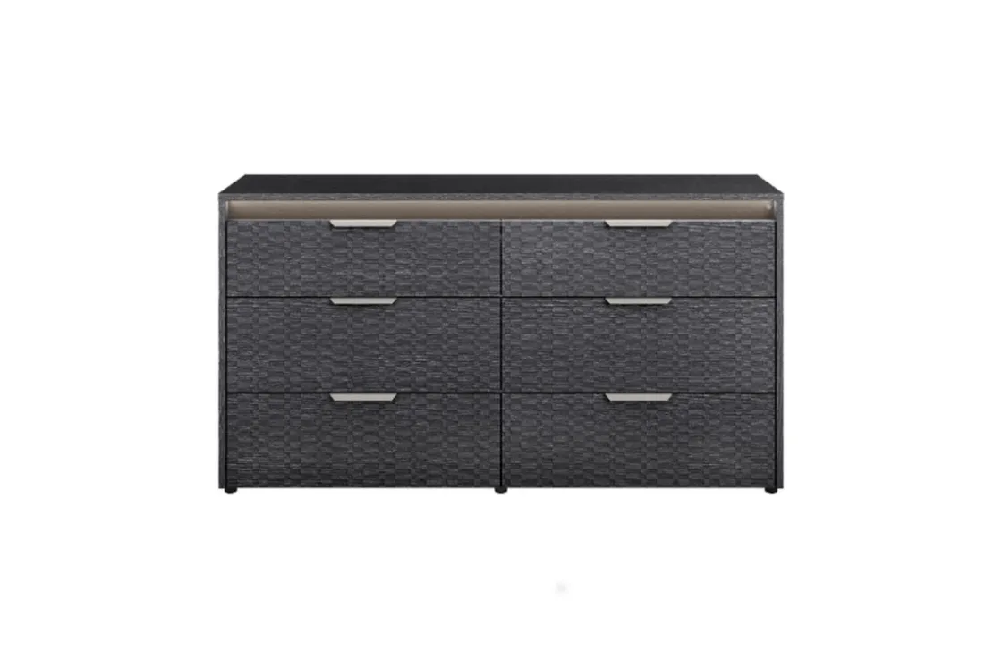 Mor Furniture Amy Upholstered Panel Bed, Dresser, Mirror & Nightstand In Dark Oak, Queen