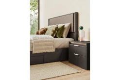 Mor Furniture Amy Upholstered Panel Bed W/ Storage In Dark Oak, Queen