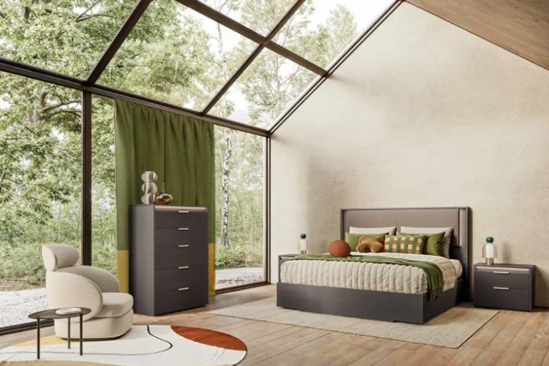 Mor Furniture Amy Upholstered Panel Bed W/ Storage In Dark Oak, Queen