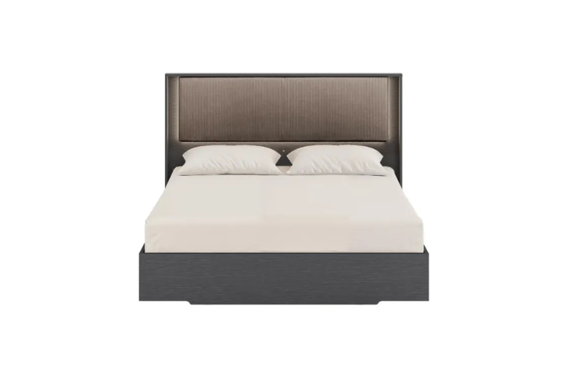 Mor Furniture Amy Upholstered Panel Bed W/ Storage In Dark Oak, Queen