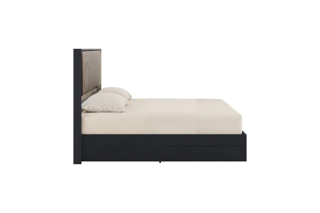 Mor Furniture Amy Upholstered Panel Bed W/ Storage In Dark Oak, Queen
