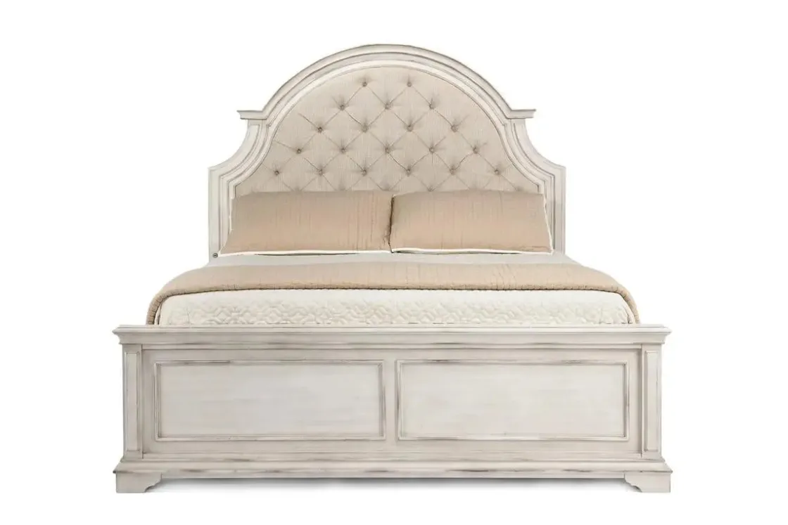 Mor Furniture Anastasia Upholstered Panel Bed In Antique Bisque, Queen