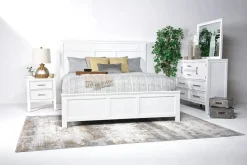 Mor Furniture Andover Panel Bed, Dresser, Mirror & Nightstand In White, Twin
