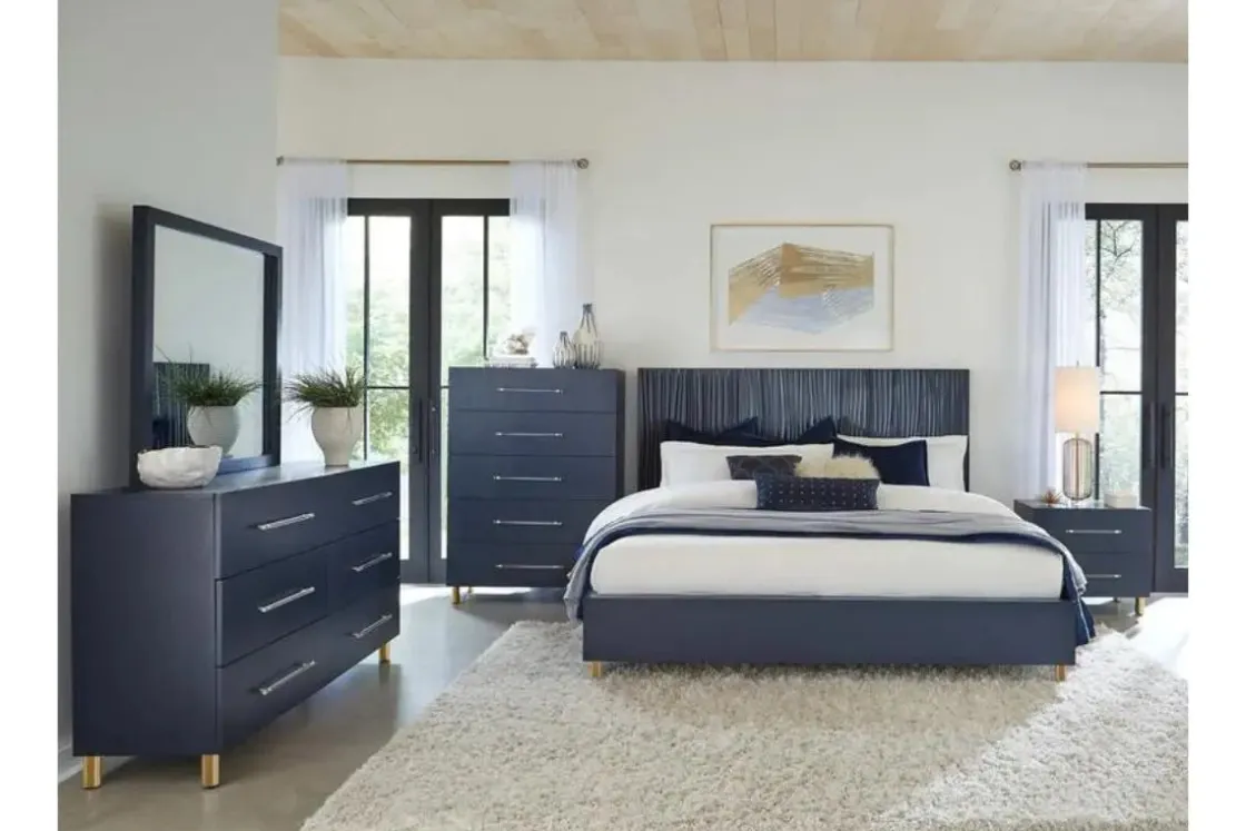 Mor Furniture Argento Panel Bed In Navy Blue, Full