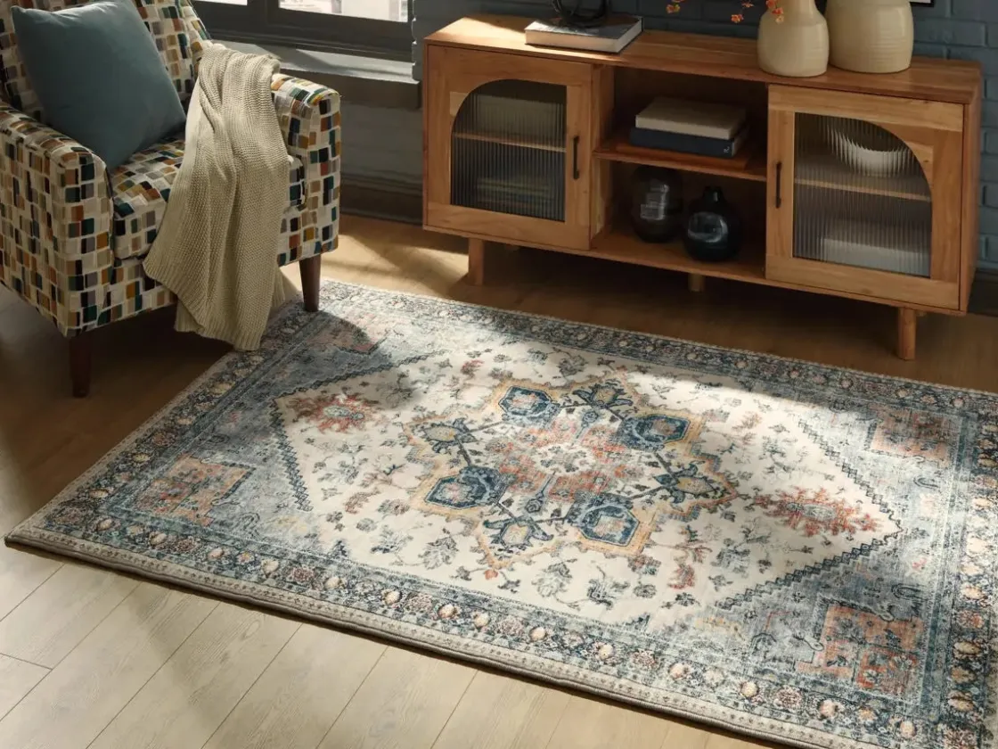 Mor Furniture Arlenmont Classic Rug In Blue/White/Brown, 5’ X 7’