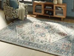 Mor Furniture Arlenmont Classic Rug In Blue/White/Brown, 5’ X 7’