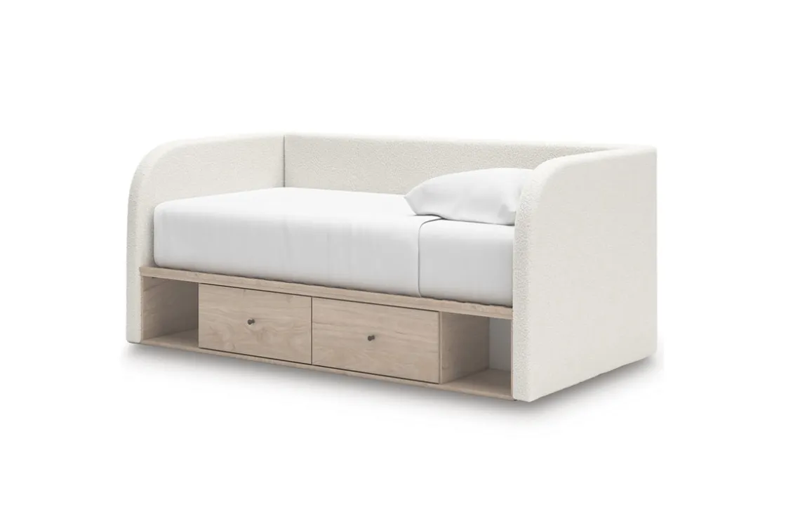 Mor Furniture Arloster Upholstered Daybed W/ Storage Trundle In Tan/White, Twin