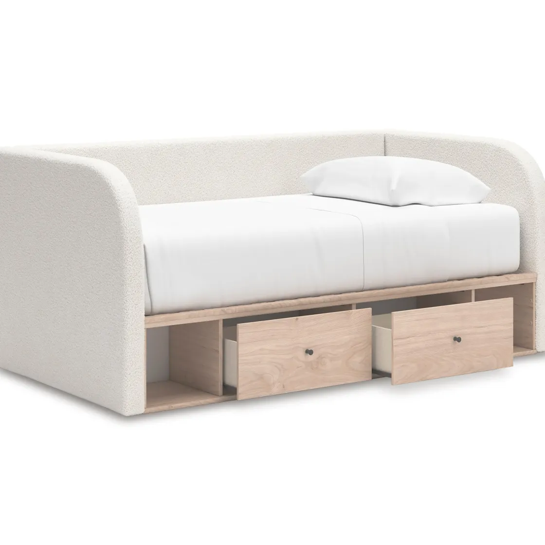 Mor Furniture Arloster Upholstered Daybed W/ Storage Trundle In Tan/White, Twin