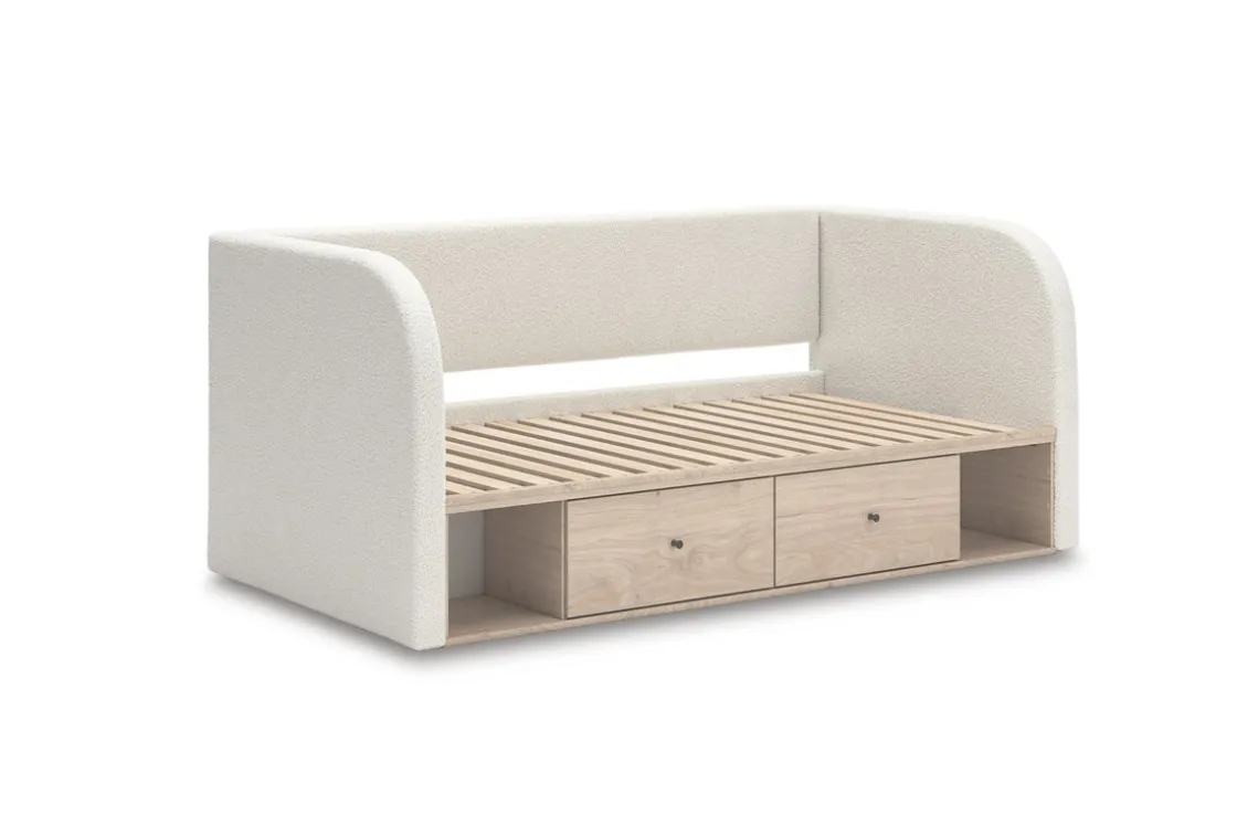Mor Furniture Arloster Upholstered Daybed W/ Storage Trundle In Tan/White, Twin