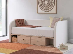 Mor Furniture Arloster Upholstered Daybed W/ Storage Trundle In Tan/White, Twin