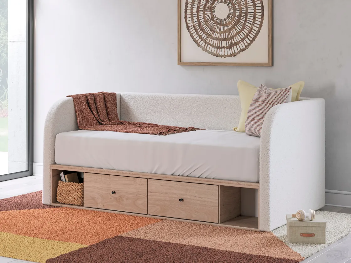 Mor Furniture Arloster Upholstered Daybed W/ Storage Trundle In Tan/White, Twin