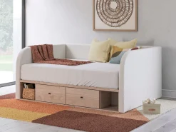 Mor Furniture Arloster Upholstered Daybed W/ Storage Trundle In Tan/White, Twin