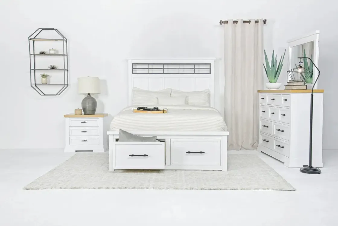 Mor Furniture Ashbryn Storage Bed, Dresser, Mirror & Nightstand In White, Queen