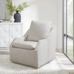 Mor Furniture Asher Leather 360 Degree Swivel Chair In Ice
