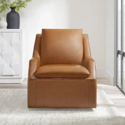 Mor Furniture Asher Leather 360 Degree Swivel Chair In Ice