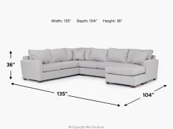Mor Furniture Ashfield Tux Sofa Chaise Sectional In Ashfield Granite, Right Facing