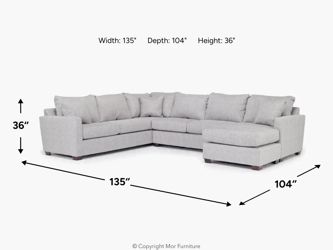 Mor Furniture Ashfield Tux Sofa Chaise Sectional In Ashfield Granite, Right Facing
