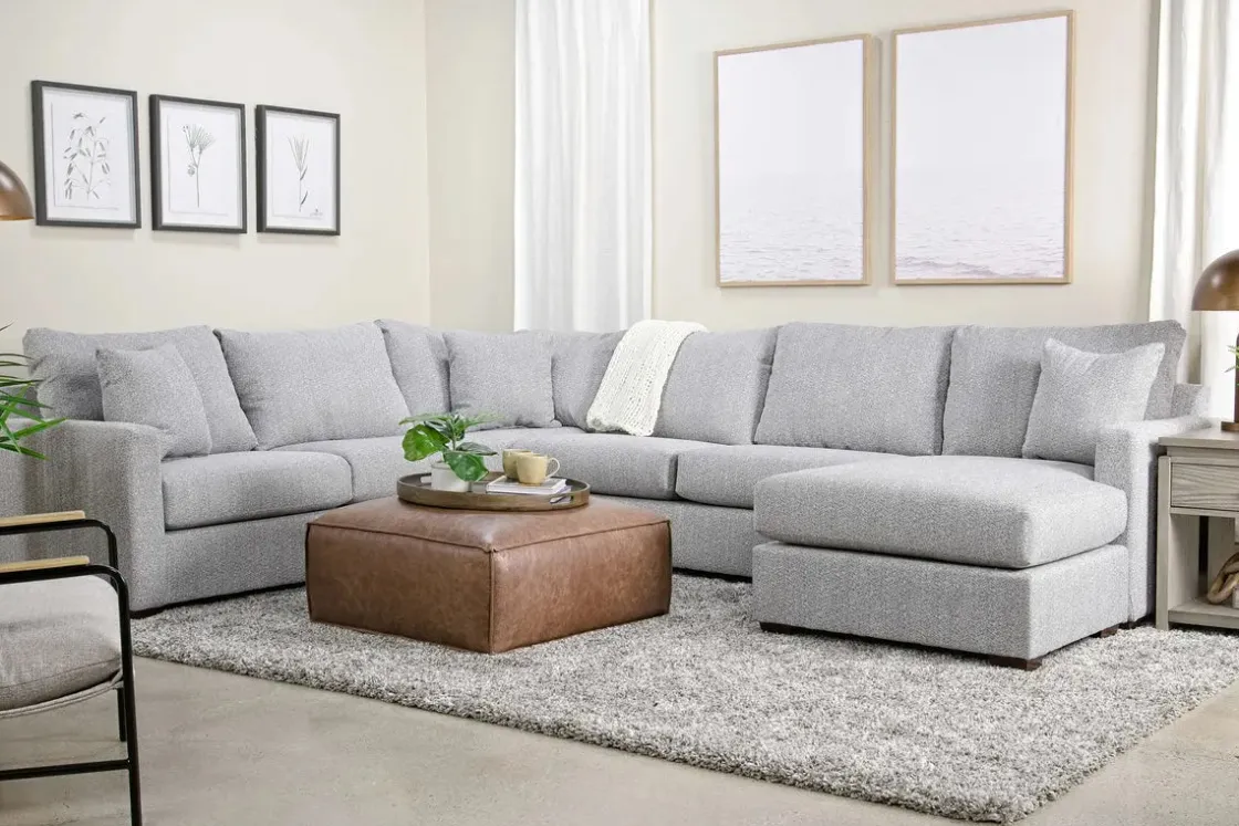 Mor Furniture Ashfield Tux Sofa Chaise Sectional In Ashfield Granite, Right Facing