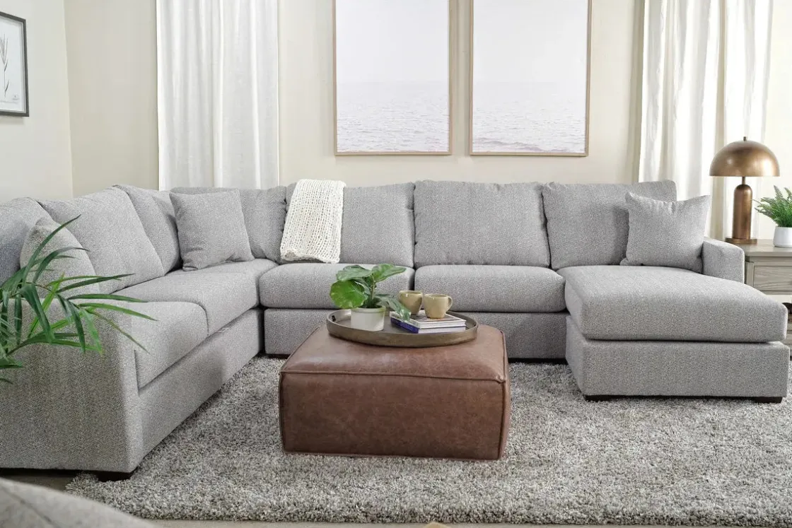 Mor Furniture Ashfield Tux Sofa Chaise Sectional In Ashfield Granite, Right Facing