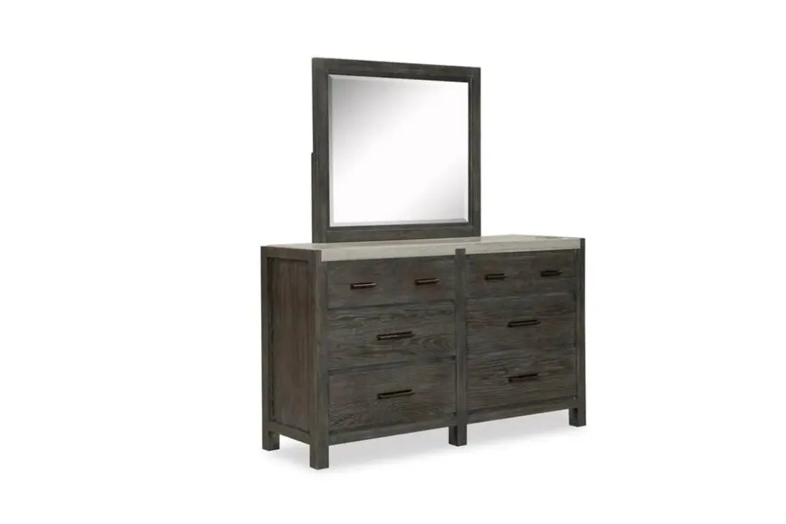 Mor Furniture Aspen Valley Upholstered Panel Bed, Dresser, Mirror & Nightstand In Sierra Brown, Queen