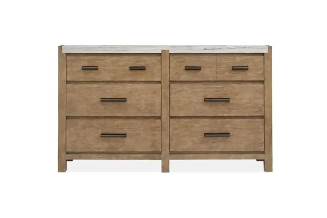 Mor Furniture Aspen Valley Upholstered Panel Bed, Dresser, Mirror & Nightstand In Sierra Brown, Queen