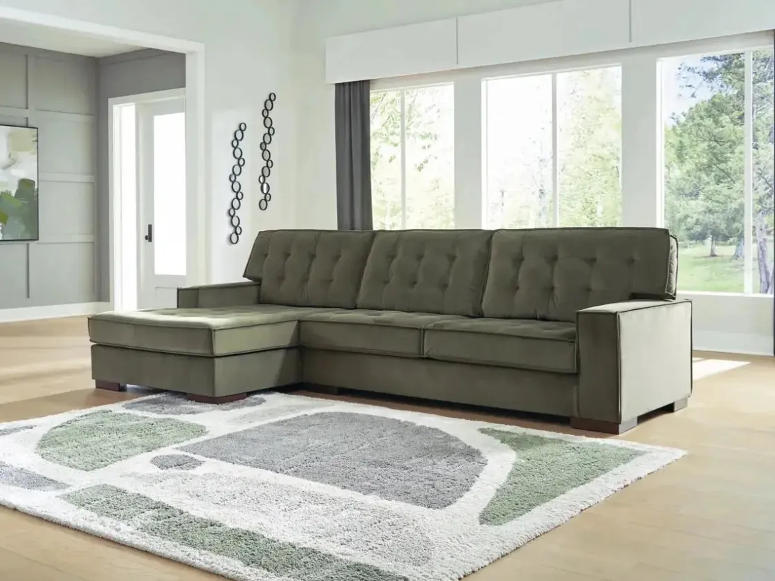 Mor Furniture Austen Sofa Chaise Sectional In Olive, Left Facing