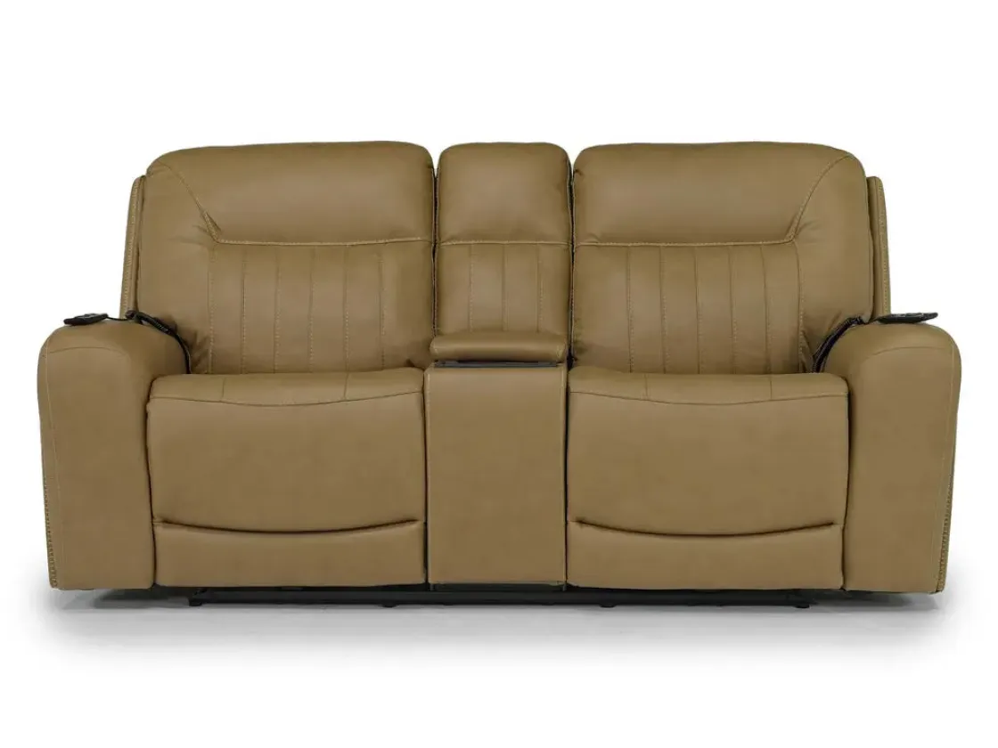 Mor Furniture Banks 3 Power Console Loveseat In Chesapeake Charcoal Leather