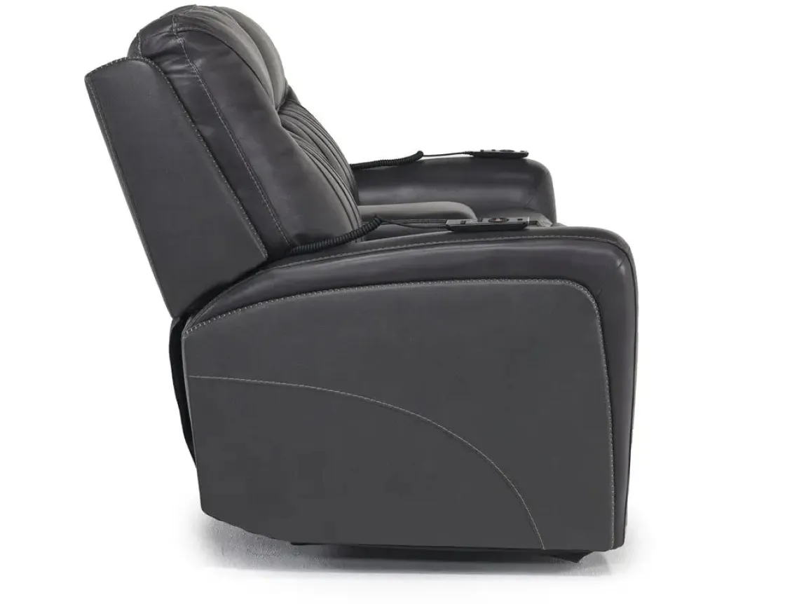 Mor Furniture Banks 3 Power Console Loveseat In Chesapeake Charcoal Leather