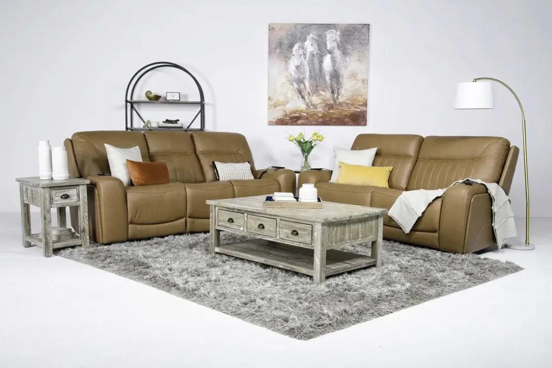 Mor Furniture Banks 3 Power Sofa & Loveseat In Leather