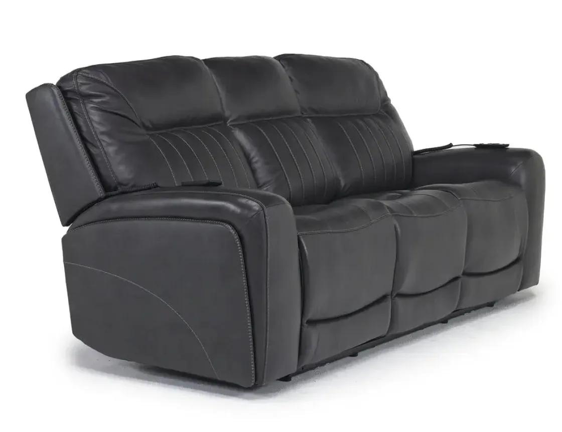 Mor Furniture Banks 3 Power Sofa In Chesapeake Charcoal Leather
