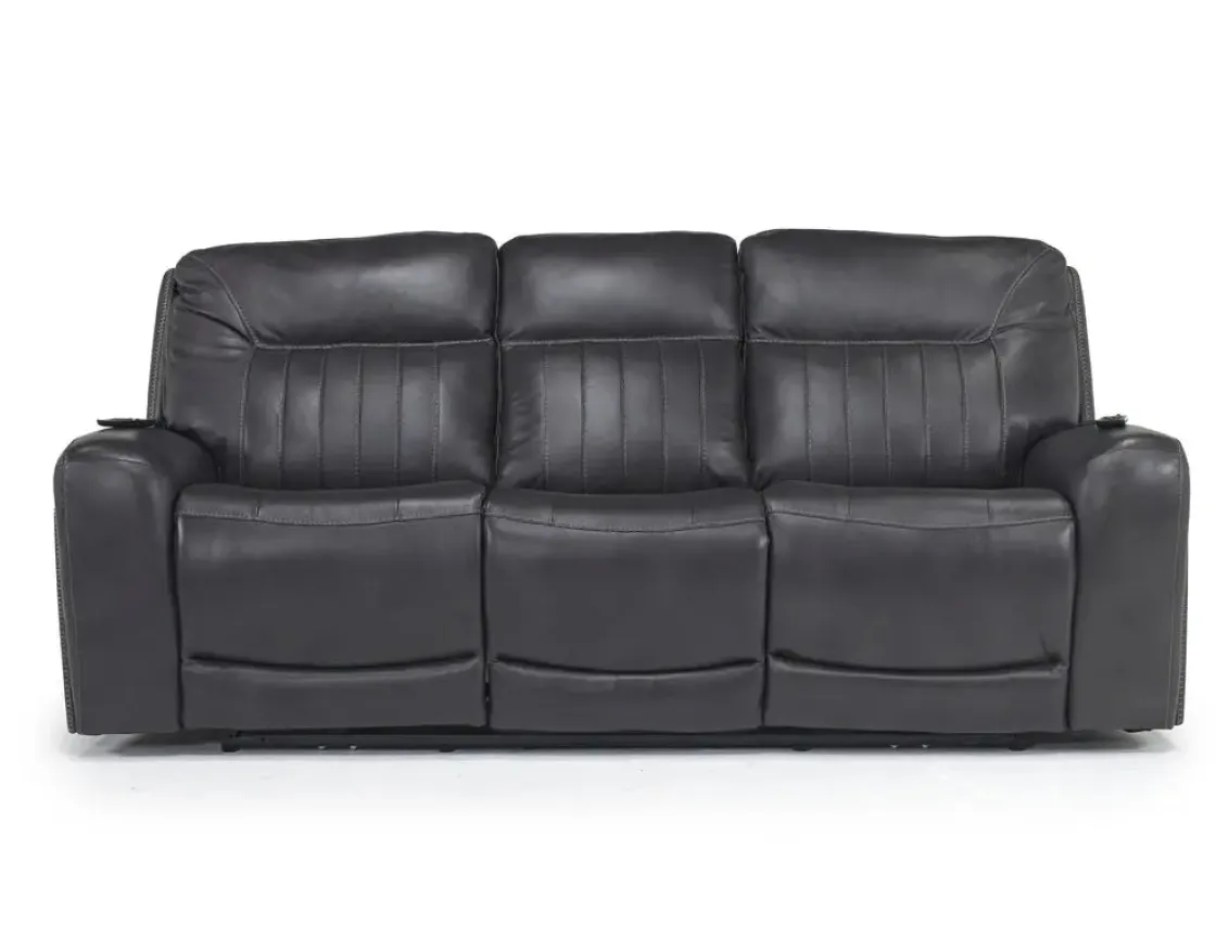 Mor Furniture Banks 3 Power Sofa In Chesapeake Charcoal Leather