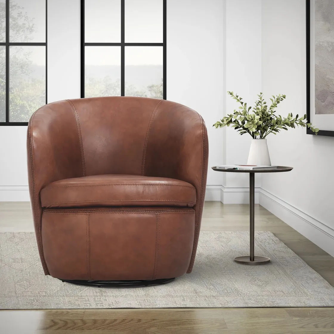 Mor Furniture Barolo Leather Swivel Club Chair In Caramel