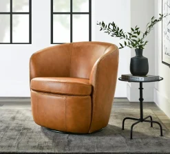 Mor Furniture Barolo Leather Swivel Club Chair In Caramel