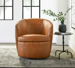 Mor Furniture Barolo Leather Swivel Club Chair In Caramel