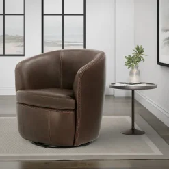 Mor Furniture Barolo Leather Swivel Club Chair In Caramel