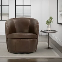 Mor Furniture Barolo Leather Swivel Club Chair In Caramel