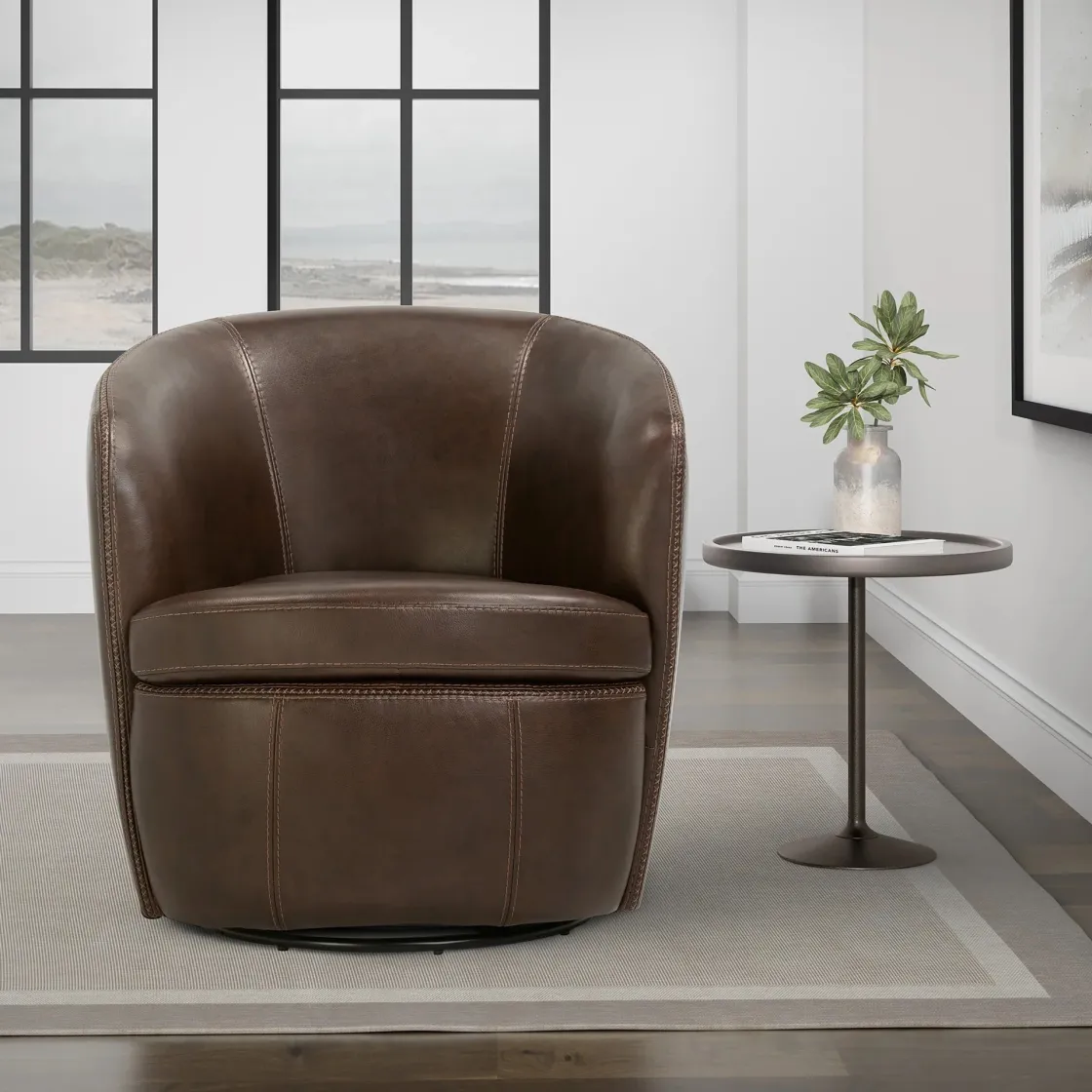 Mor Furniture Barolo Leather Swivel Club Chair In Caramel