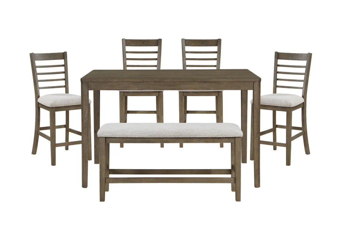Mor Furniture Barry Counter Height Dining Table, 4 Stools & Bench In Light Brown