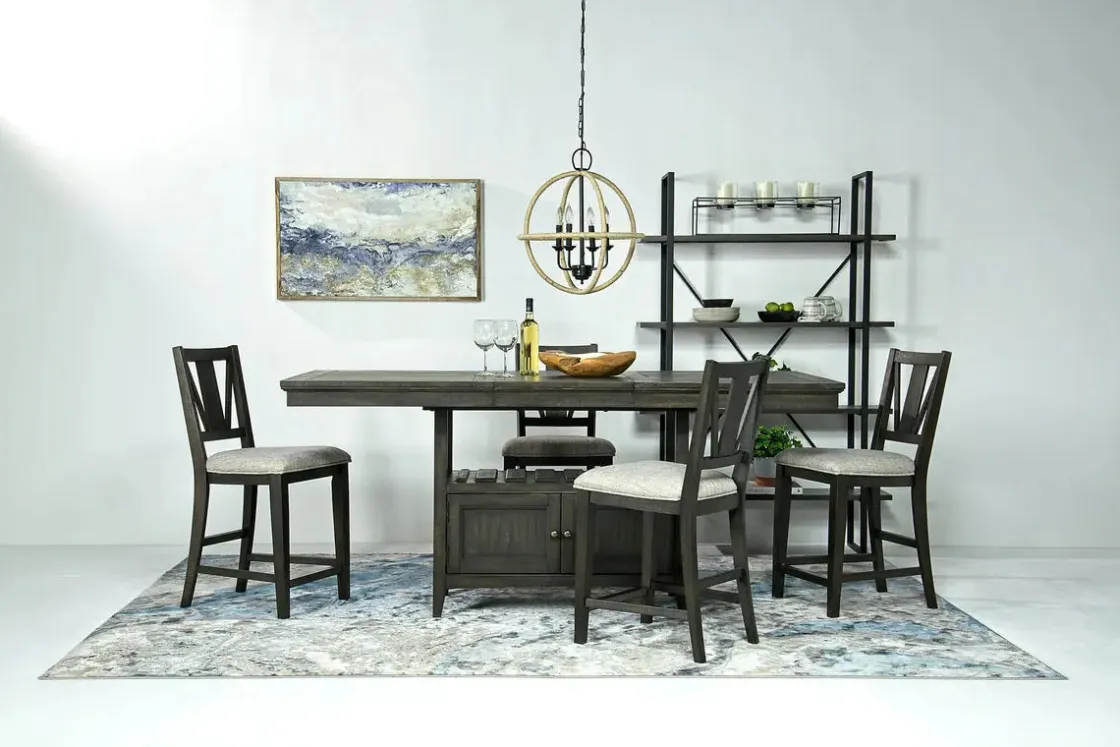 Mor Furniture Bay Creek Counter Height Extendable Dining Table & 4 Stools In Graphite
