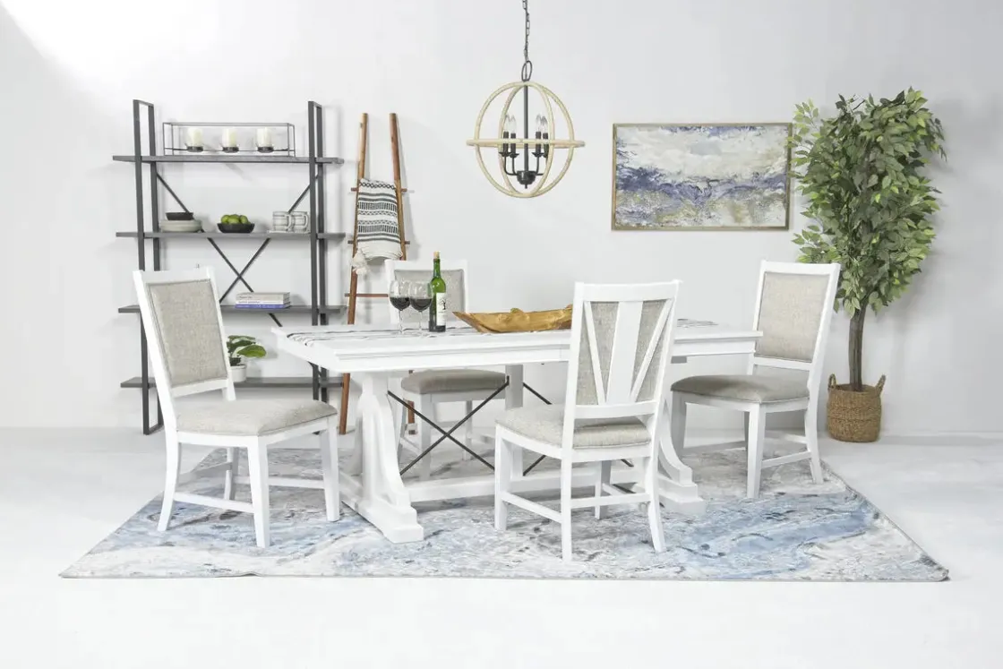 Mor Furniture Bay Creek Extendable Dining Table & 4 Upholstered V-Back Chairs In Toasted Nutmeg